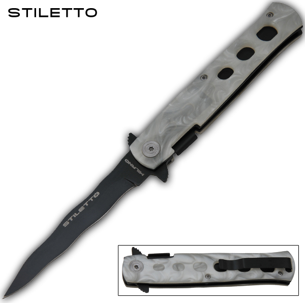 Kriss Blade Pearl Handle Stiletto Style Folding Knife 97-PE