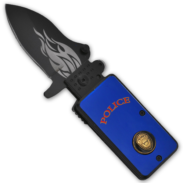 Lighter Style Trigger Assised Knife - Police YC-S-3660-BL-1