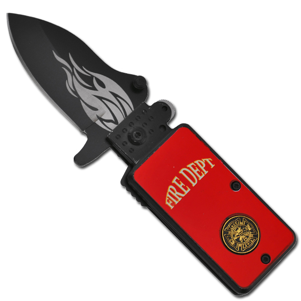 Lighter Style Trigger Assisted Knife - Fire Fighter YC-S-3660-RD