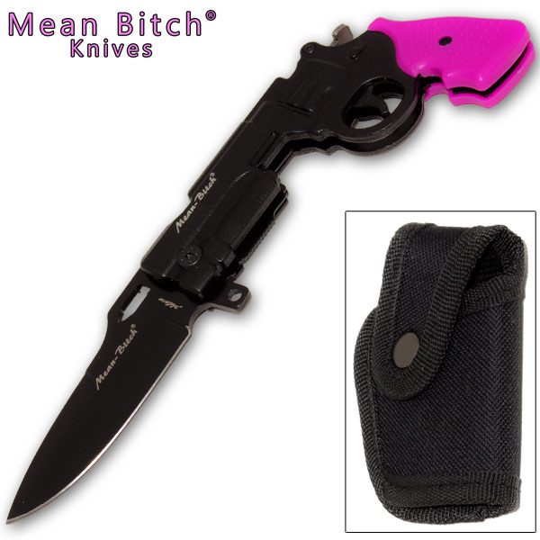 Mean Bitch Bad Pink Pistol Knife