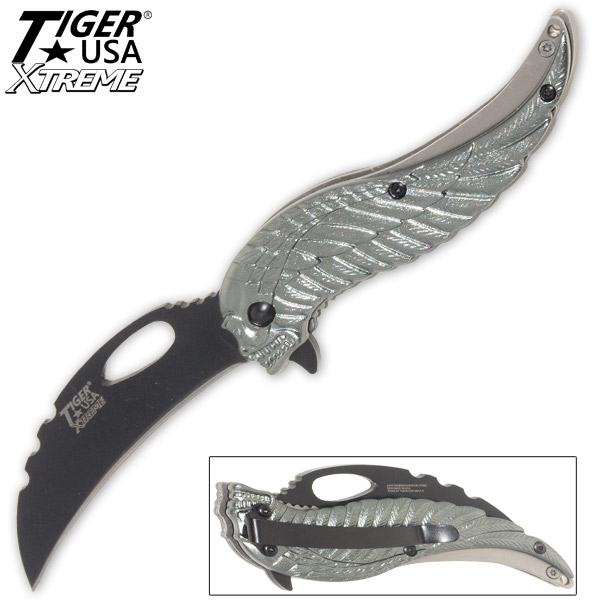 Skull Angel Tiger USA Xtreme Assisted Folding Knife Grey