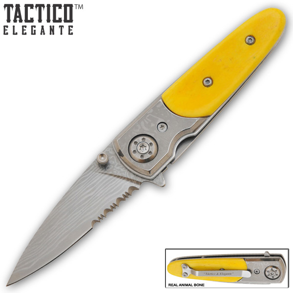 Tactico & Elegante - Spring Assisted Knife - Real Animal Bone /Yellow MB-092-WBN