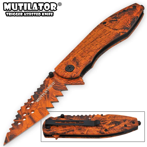 The Mutilator II - Trigger Assisted Knife - Orange Camo SX-2018