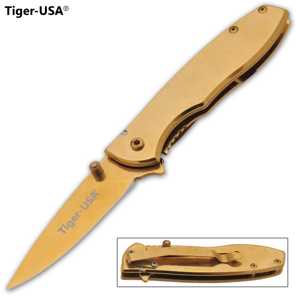 Tiger USA Trigger Assisted Knife - All Gold TF-800-GD
