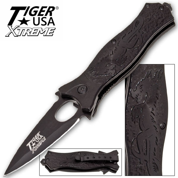 Tiger USA Xtreme Dragon Watch Assisted Knife - Black FVL-1-BK