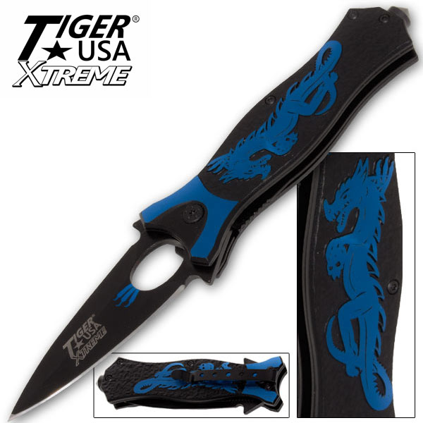 Tiger USA Xtreme Dragon Watch Assisted Knife - Blue FVL-1-BL