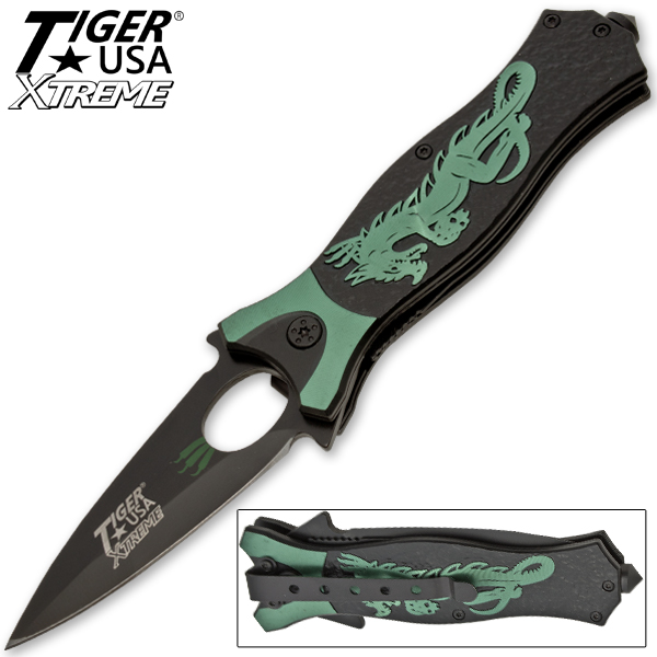 Tiger USA Xtreme Dragon Watch Assisted Knife - Green FVL-1-GR