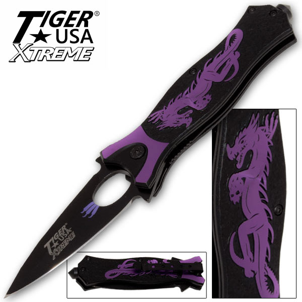 Tiger USA Xtreme Dragon Watch Assisted Knife - Purple FVL-1-PU