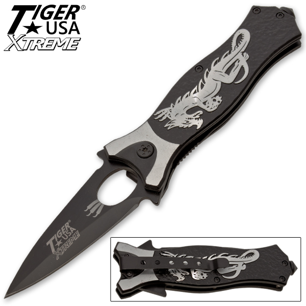 Tiger USA Xtreme Dragon Watch Assisted Knife - Silver FVL-1-SL