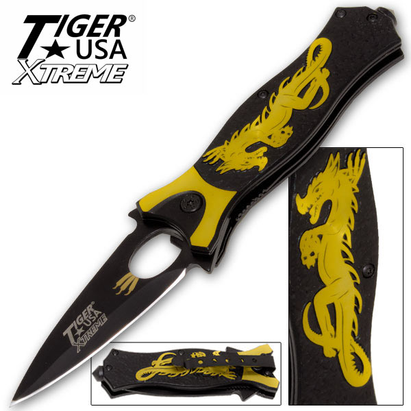 Tiger USA Xtreme Dragon Watch Assisted Knife - Yellow FVL-1-YL