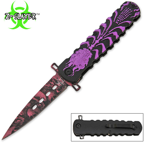 Z-Slayer Skeleton Fire Assisted Knife - Purple TF-798-PP