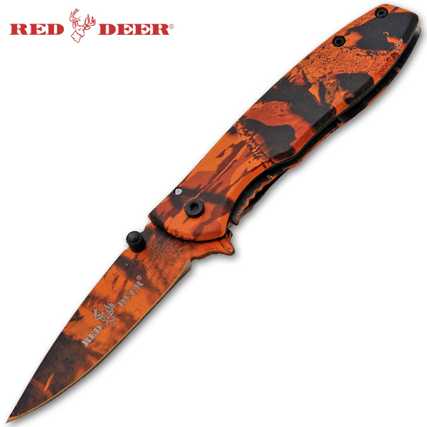 Spring Assisted Red Deer Knife, Orange Camo