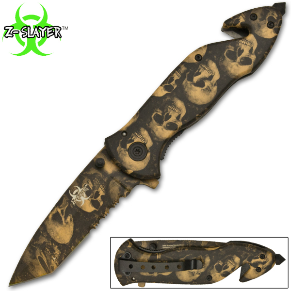 Spring Assisted Undead Slayer Knife, Light Brown