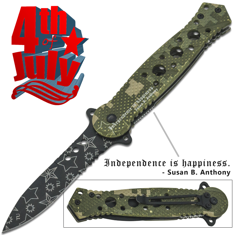 Star Spangled 4th of July Spring Assisted Knife, Camo
