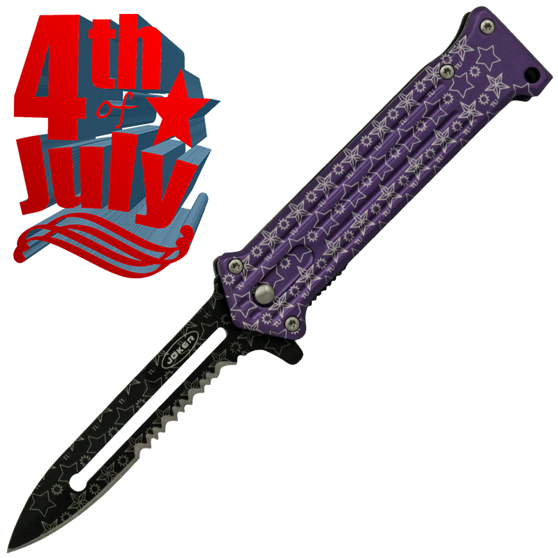 Star Spangled 4th of July Spring Assisted Knife, Purple (Serrated)