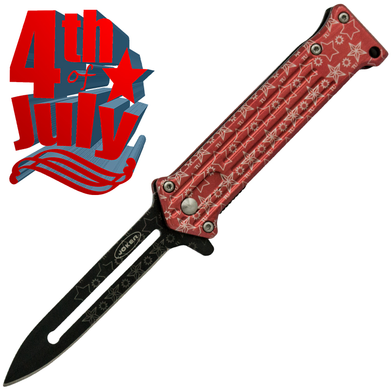 Star Spangled 4th of July Spring Assisted Knife, Red (Serrated)