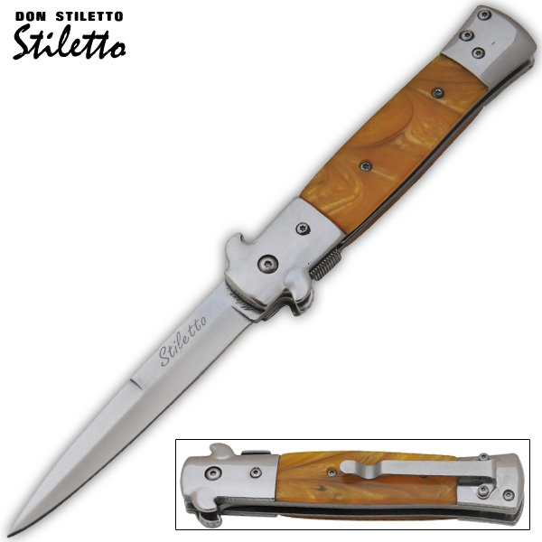 Stiletto Style Michael Corleone Style Spring Assisted Knife, Yellow