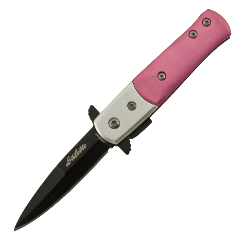 Stiletto Style Pink Spring Assisted Knife