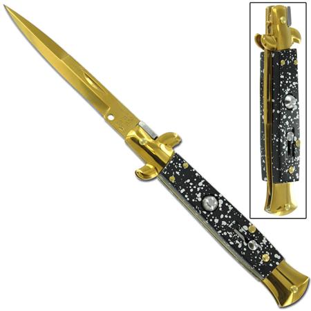 Stiletto Switchblade Knife Gold Splash Automatic