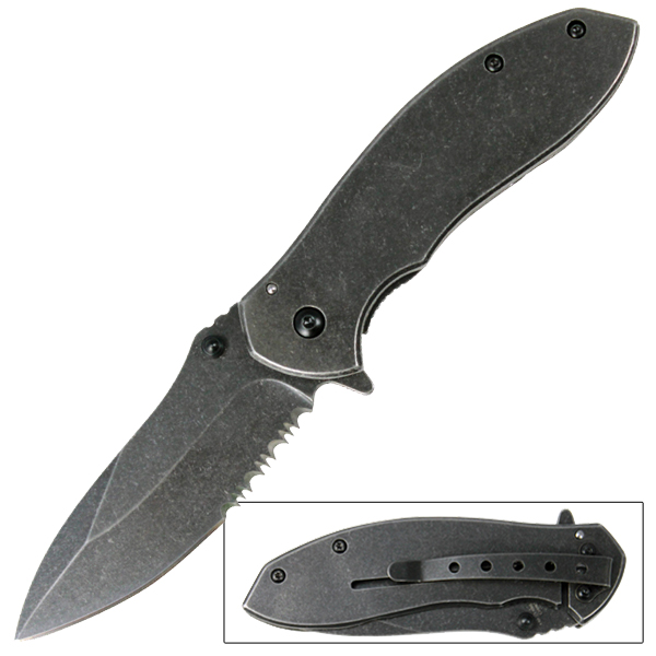 Stonewashed Steel Spring Assisted Knife, KS1419BK