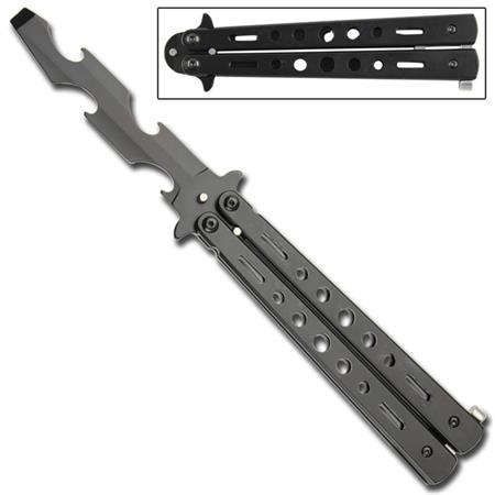 Swallowtail Butterfly Knife Trainer, Beverage Opener, Multi-Tool, Black