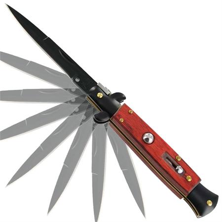 Switchblade Automatic Knife, Wood, Black Blade