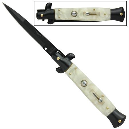 Switchblade Stiletto Knife, Black Pearl, 9 inches