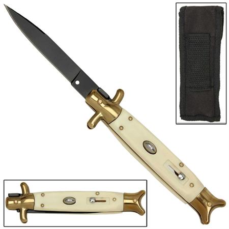 Switchblade Stiletto Automatic Knife, Ivory Gold, 9 inches