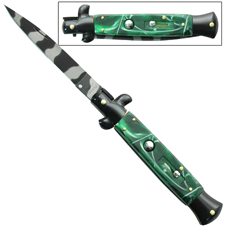 Switchblade Stiletto Knife, Jade Tiger, 9.5 inches