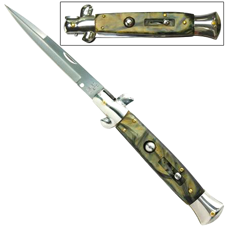 Switchblade Stiletto Knife, Silver Agate, 9.5 inches