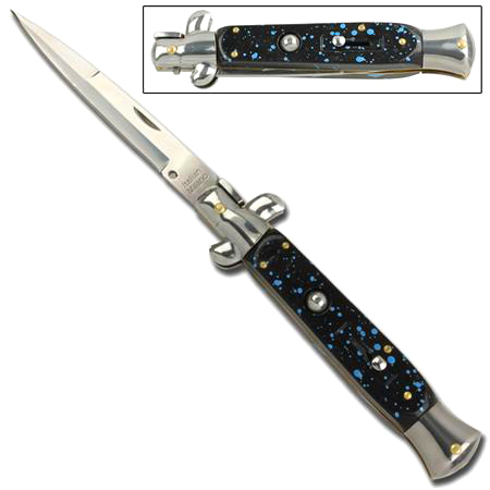 Switchblade Stiletto Knife, Silver Splash, 9.5 inches