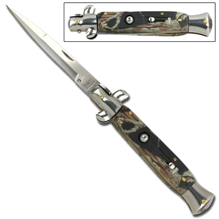 Switchblade Stiletto Knife, Silver Tree, 9.5 inches