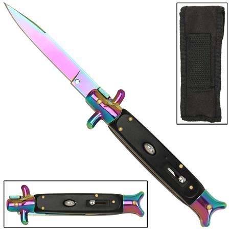 Switchblade Stiletto Knife, Titanium, Black, 9 inches