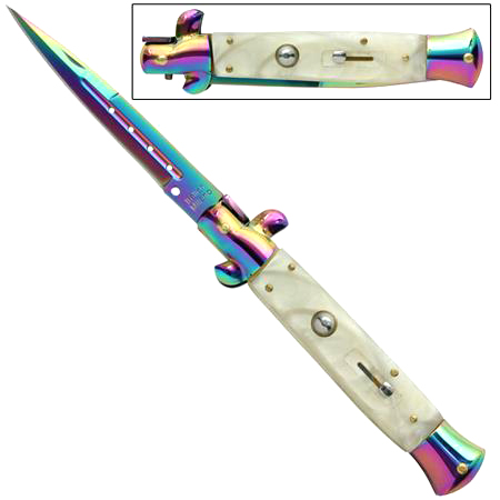 Switchblade Stiletto Knife, Titanium, Pearl, 9.5 inches