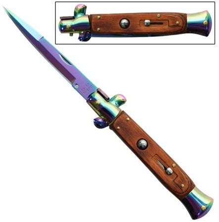 Switchblade Stiletto Knife, Titanium, Rosewood, 9.5 inches