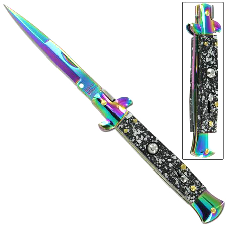 Switchblade Stiletto Knife, Titanium, Splash, 9.5 inches
