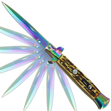 Switchblade Stiletto, Titanium, Stag