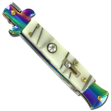 Switchblade Stiletto Auto Knife Titanium Pearl, Closed