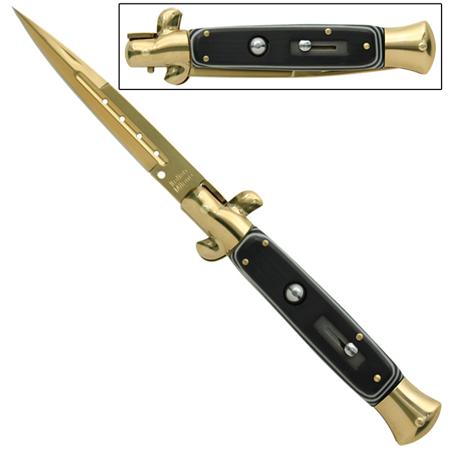 Switchblade Stiletto Automatic Knife, Gold Whitewall
