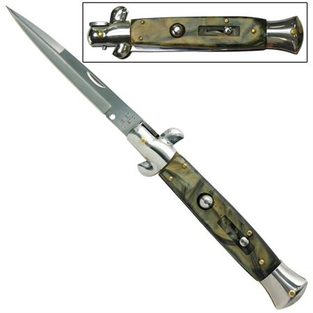 Switchblade Stiletto Automatic Knife, Silver Agate