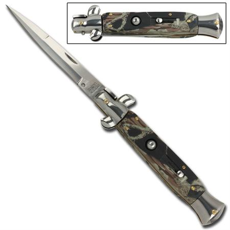 Switchblade Stiletto Automatic Knife, Silver Real Tree , XL