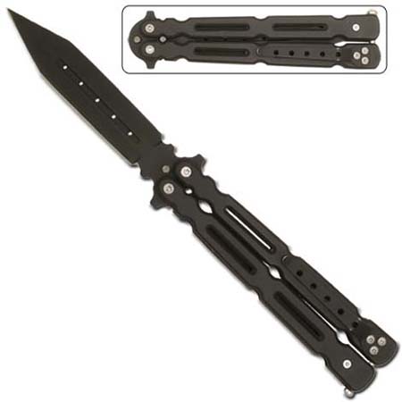 Tactical Spear Point Butterfly Knife, Black