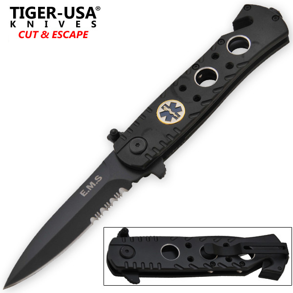 Tactical Spring Assisted Folding Knife, EMS