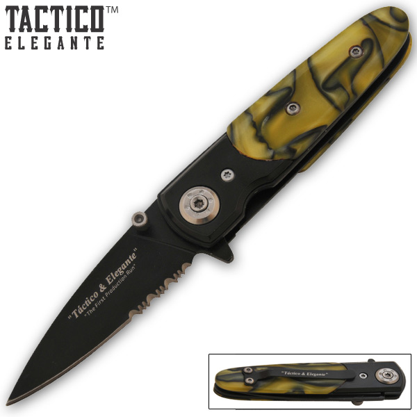 Tactico & Elegante - Spring Assisted Knife - Black/Yellow Pearl