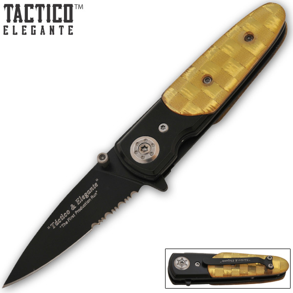 Tactico & Elegante - Spring Assisted Knife, Gold Check Black