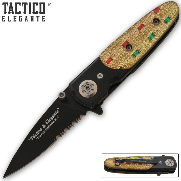 Tactico & Elegante - Spring Assisted Knife, Gold/Red/Green