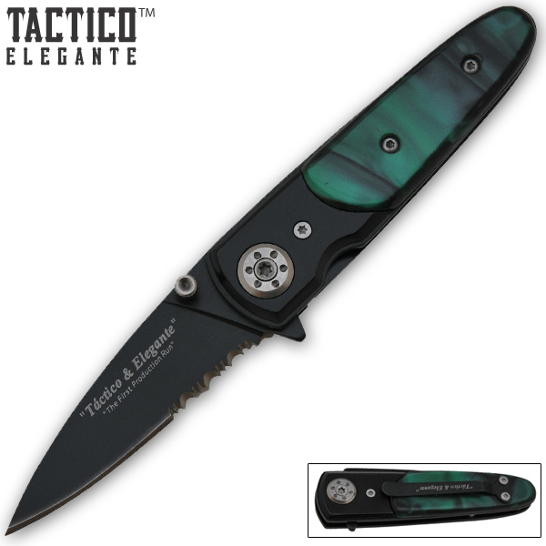 Tactico & Elegante - Spring Assisted Knife,  Green Pearl