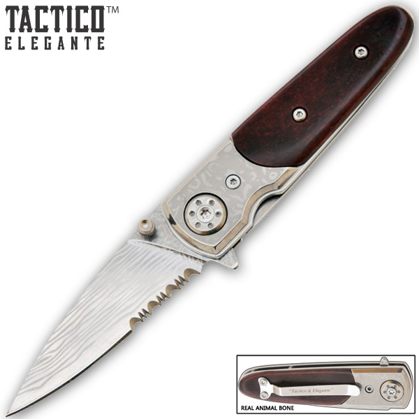 Tactico & Elegante - Spring Assisted Knife, Real Animal Bone /Brown Bone