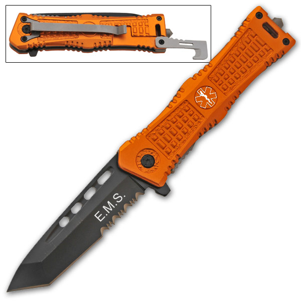 Tanto Blade Spring Assisted Knife, Orange