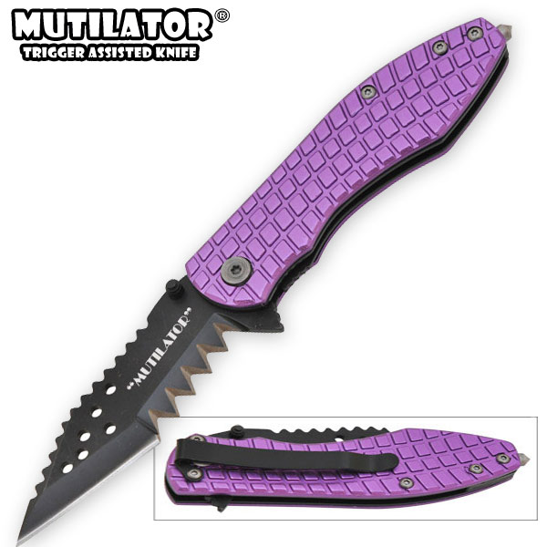 The Mutilator - Spring Assisted Knife, Purple w/ Black Blade